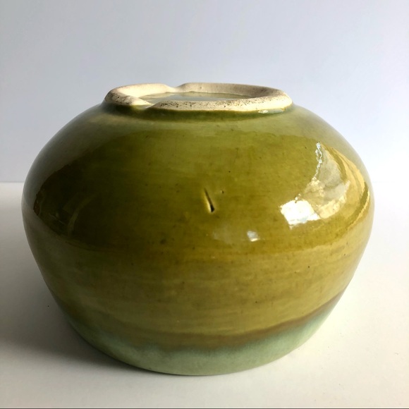 Vintage MCM California Pottery Green Drip Glaze Round Planter Bowl Flower Pot - Picture 5 of 12